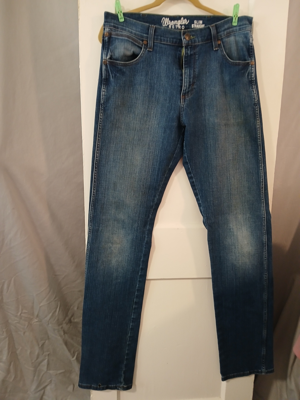 Wrangler 34x38 Slim Straight Men's Dark Blue Jeans [191]